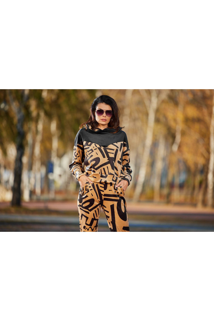 Bluza A481 - Kolor/wzór: Beżowo-Czarny wzór